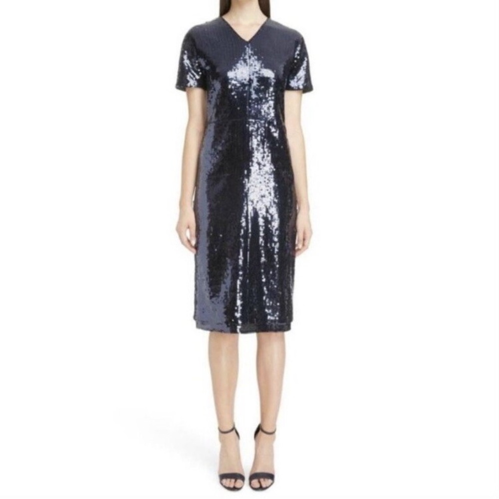 Victoria Beckham Navy Sequin Midi Dress